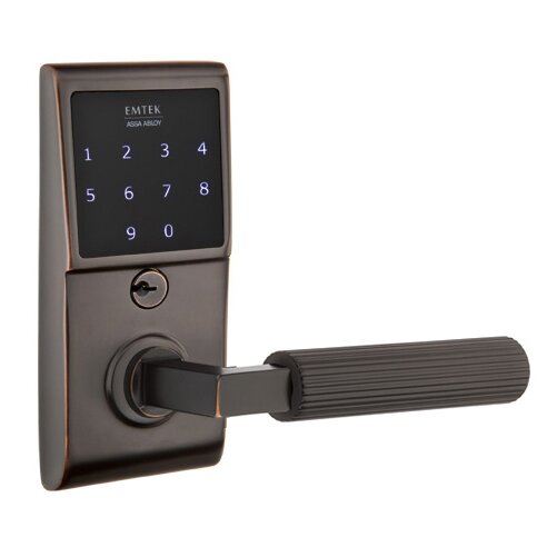 Emtek Emtouch - L-Square Straight Knurled Lever Electronic Touchscreen Lock in Oil Rubbed Bronze