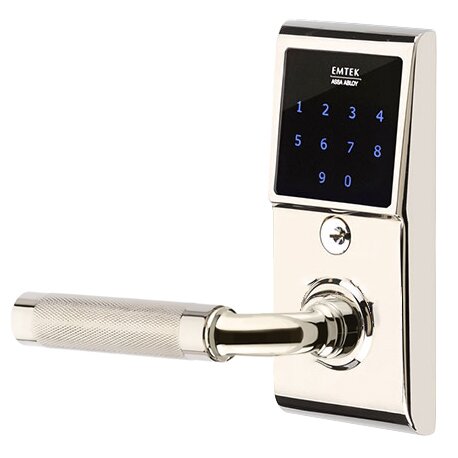 Emtek Emtouch - R-Bar Knurled Lever Electronic Touchscreen Lock in Polished Nickel