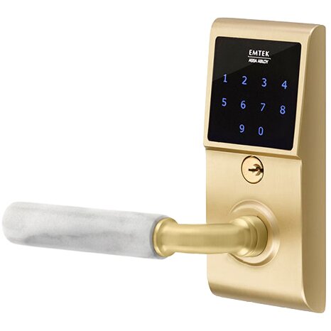 Emtek Emtouch - R-Bar White Marble Lever Electronic Touchscreen Lock in Satin Brass