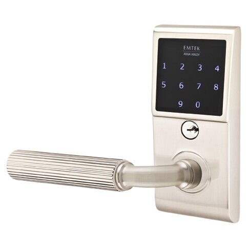 Emtek Emtouch - R-Bar Straight Knurled Lever Electronic Touchscreen Lock in Satin Nickel