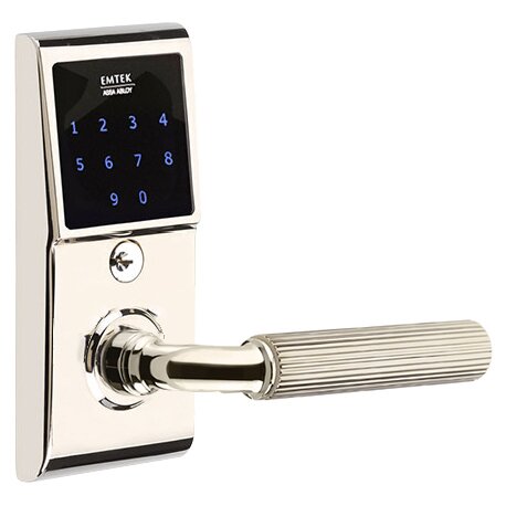 Emtek Emtouch - R-Bar Straight Knurled Lever Electronic Touchscreen Lock in Polished Nickel
