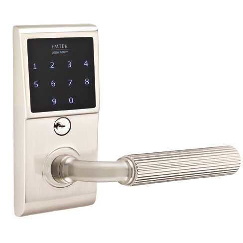 Emtek Emtouch - R-Bar Straight Knurled Lever Electronic Touchscreen Lock in Satin Nickel