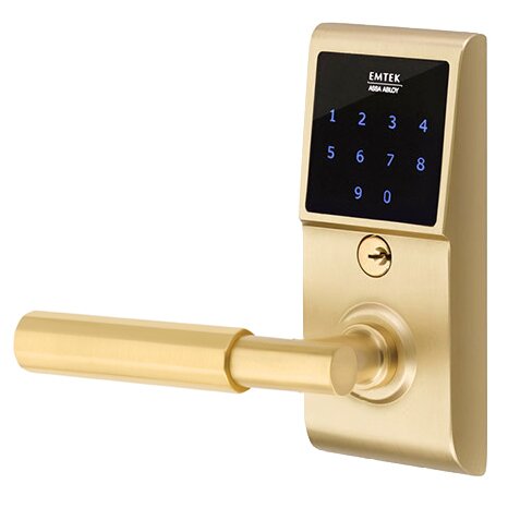 Emtek Emtouch - T-Bar Faceted Lever Electronic Touchscreen Lock in Satin Brass