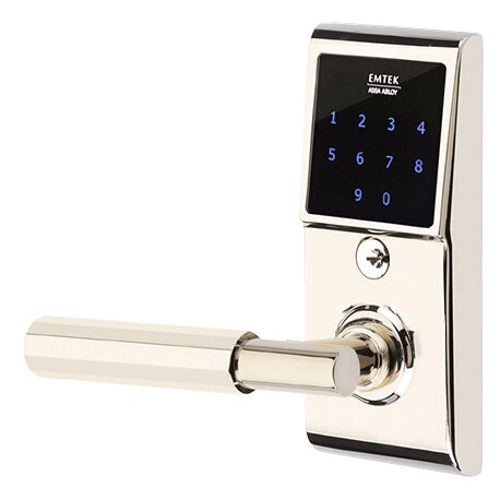 Emtek Emtouch - T-Bar Faceted Lever Electronic Touchscreen Lock in Polished Nickel