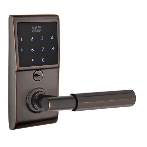 Emtek Emtouch - T-Bar Faceted Lever Electronic Touchscreen Lock in Oil Rubbed Bronze