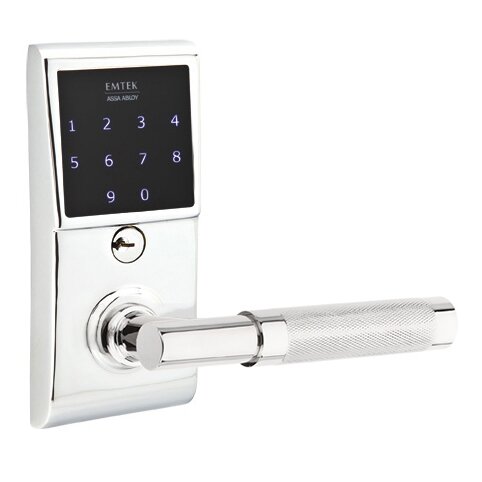 Emtek Emtouch - T-Bar Knurled Lever Electronic Touchscreen Lock in Polished Chrome