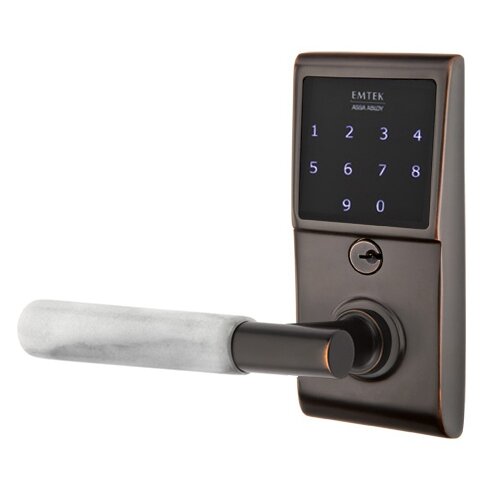 Emtek Emtouch - T-Bar White Marble Lever Electronic Touchscreen Lock in Oil Rubbed Bronze