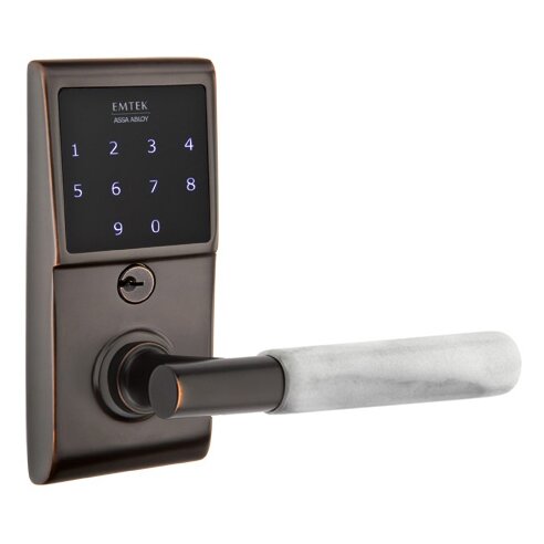 Emtek Emtouch - T-Bar White Marble Lever Electronic Touchscreen Lock in Oil Rubbed Bronze
