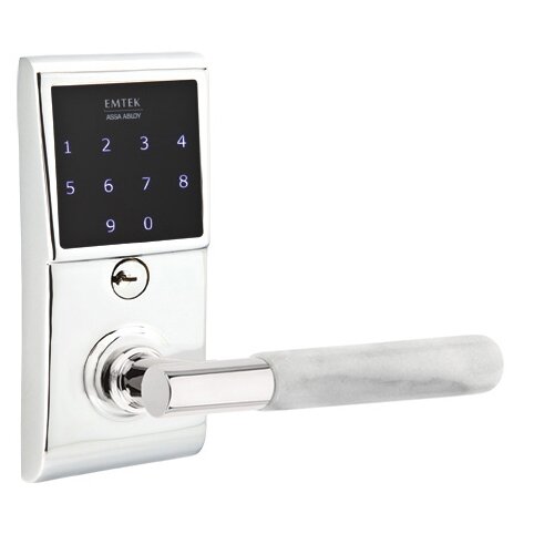 Emtek Emtouch - T-Bar White Marble Lever Electronic Touchscreen Lock in Polished Chrome