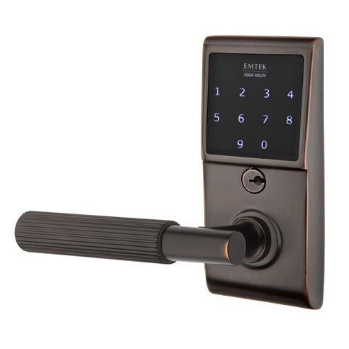 Emtek Emtouch - T-Bar Straight Knurled Lever Electronic Touchscreen Lock in Oil Rubbed Bronze