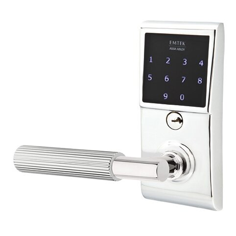 Emtek Emtouch - T-Bar Straight Knurled Lever Electronic Touchscreen Lock in Polished Chrome