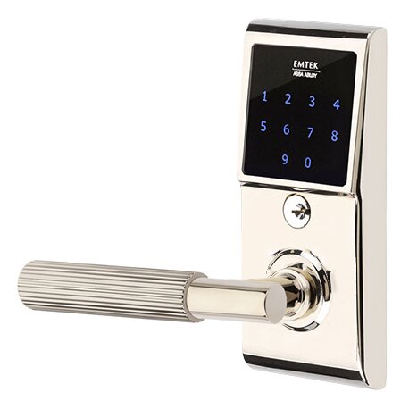 Emtek Emtouch - T-Bar Straight Knurled Lever Electronic Touchscreen Lock in Polished Nickel