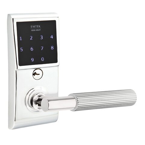 Emtek Emtouch - T-Bar Straight Knurled Lever Electronic Touchscreen Lock in Polished Chrome