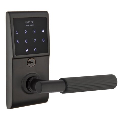 Emtek Emtouch - T-Bar Straight Knurled Lever Electronic Touchscreen Lock in Flat Black