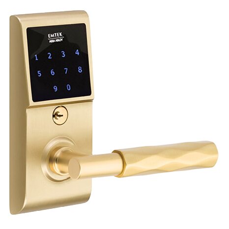Emtek Emtouch - T-Bar Tribeca Lever Electronic Touchscreen Lock in Satin Brass