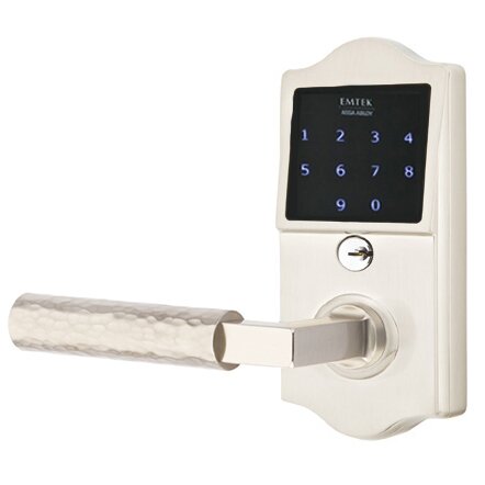 Emtek Emtouch Classic - L-Square Hammered Lever Electronic Touchscreen Storeroom Lock in Satin Nickel
