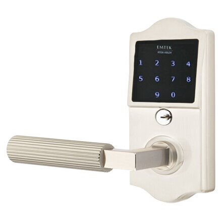 Emtek Emtouch Classic - L-Square Straight Knurled Lever Electronic Touchscreen Storeroom Lock in Satin Nickel