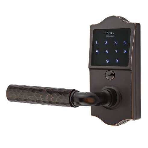 Emtek Emtouch Classic - R-Bar Hammered Lever Electronic Touchscreen Storeroom Lock in Oil Rubbed Bronze