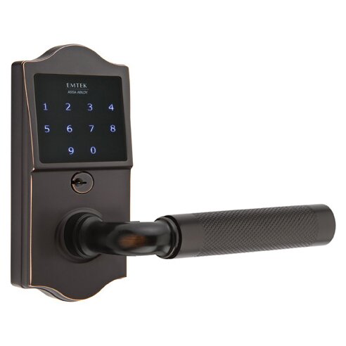 Emtek Emtouch Classic - R-Bar Knurled Lever Electronic Touchscreen Storeroom Lock in Oil Rubbed Bronze