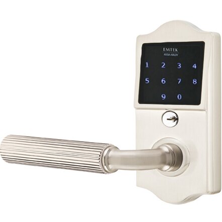 Emtek Emtouch Classic - R-Bar Straight Knurled Lever Electronic Touchscreen Storeroom Lock in Satin Nickel
