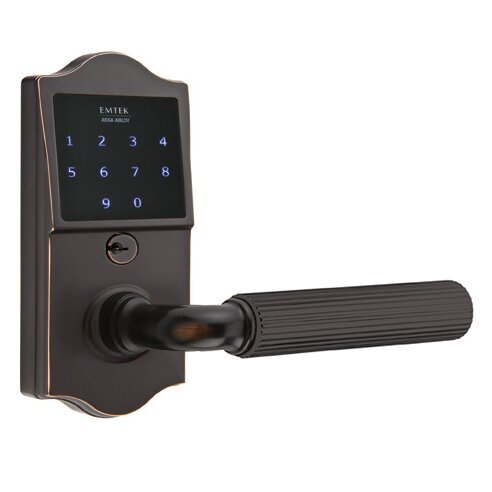 Emtek Emtouch Classic - R-Bar Straight Knurled Lever Electronic Touchscreen Storeroom Lock in Oil Rubbed Bronze