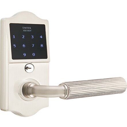 Emtek Emtouch Classic - R-Bar Straight Knurled Lever Electronic Touchscreen Storeroom Lock in Satin Nickel