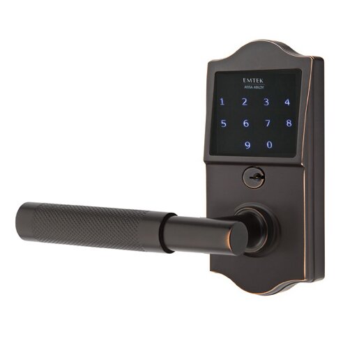 Emtek Emtouch Classic - T-Bar Knurled Lever Electronic Touchscreen Storeroom Lock in Oil Rubbed Bronze