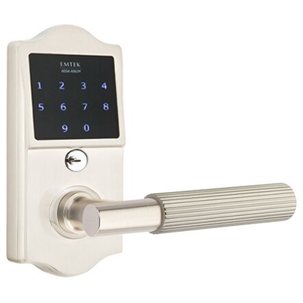 Emtek Emtouch Classic - T-Bar Straight Knurled Lever Electronic Touchscreen Storeroom Lock in Satin Nickel