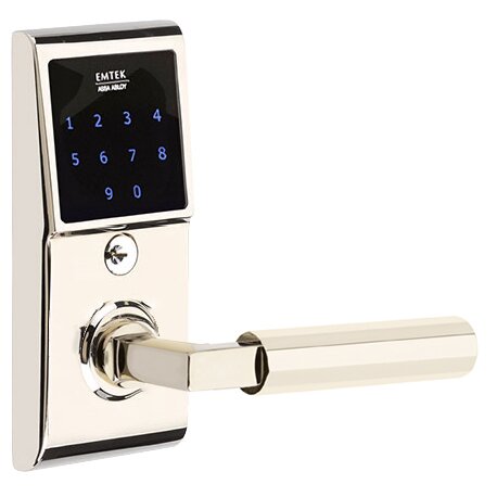 Emtek Emtouch - L-Square Faceted Lever Electronic Touchscreen Storeroom Lock in Polished Nickel