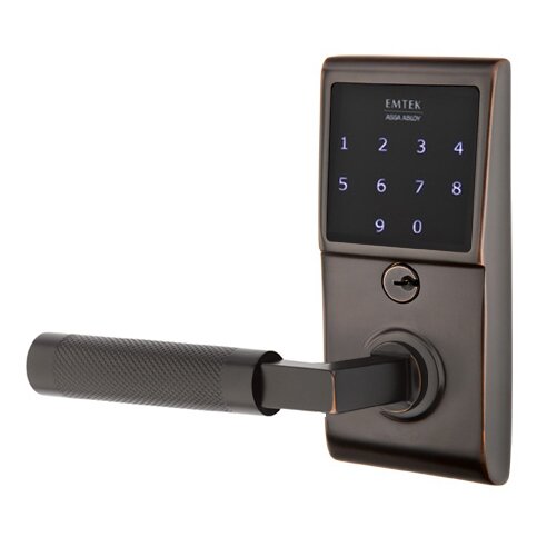 Emtek Emtouch - L-Square Knurled Lever Electronic Touchscreen Storeroom Lock in Oil Rubbed Bronze