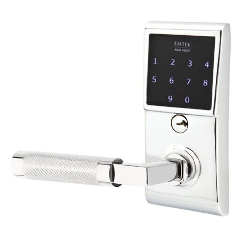 Emtek Emtouch - L-Square Knurled Lever Electronic Touchscreen Storeroom Lock in Polished Chrome