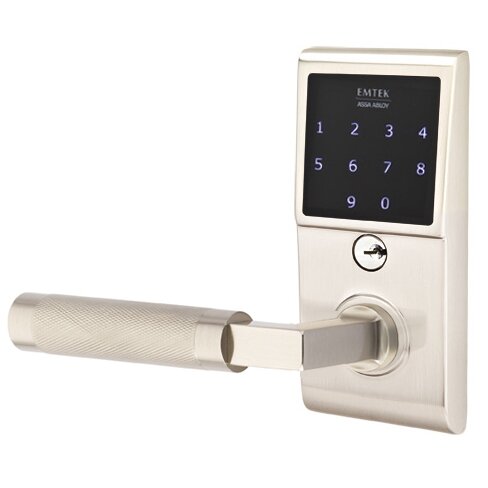Emtek Emtouch - L-Square Knurled Lever Electronic Touchscreen Storeroom Lock in Satin Nickel