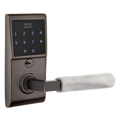 Emtek Emtouch - L-Square White Marble Lever Electronic Touchscreen Storeroom Lock in Oil Rubbed Bronze