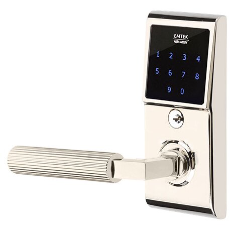 Emtek Emtouch - L-Square Straight Knurled Lever Electronic Touchscreen Storeroom Lock in Polished Nickel