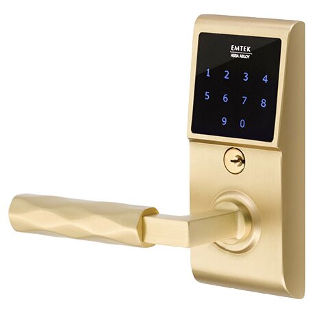 Emtek Emtouch - L-Square Tribeca Lever Electronic Touchscreen Storeroom Lock in Satin Brass