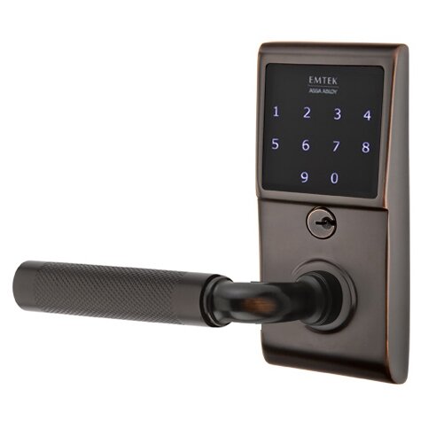 Emtek Emtouch - R-Bar Knurled Lever Electronic Touchscreen Storeroom Lock in Oil Rubbed Bronze