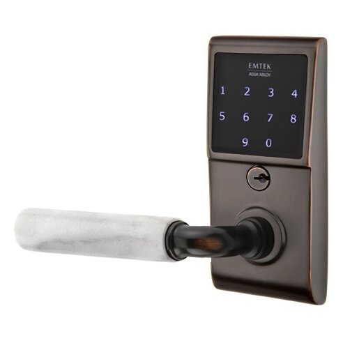 Emtek Emtouch - R-Bar White Marble Lever Electronic Touchscreen Storeroom Lock in Oil Rubbed Bronze