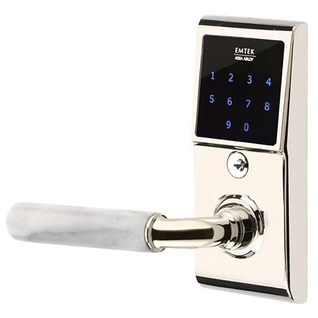 Emtek Emtouch - R-Bar White Marble Lever Electronic Touchscreen Storeroom Lock in Polished Nickel