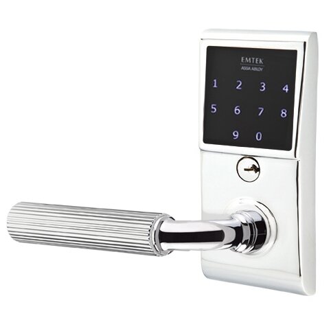Emtek Emtouch - R-Bar Straight Knurled Lever Electronic Touchscreen Storeroom Lock in Polished Chrome