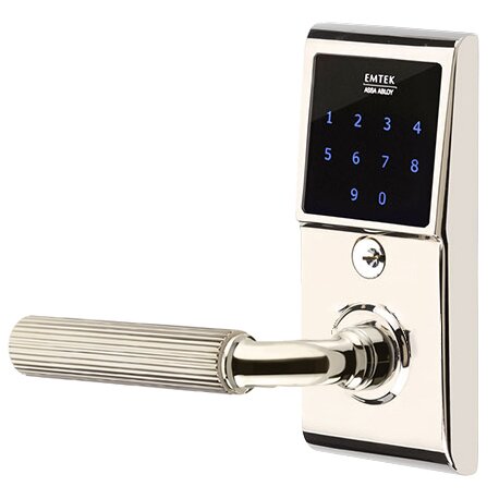 Emtek Emtouch - R-Bar Straight Knurled Lever Electronic Touchscreen Storeroom Lock in Polished Nickel