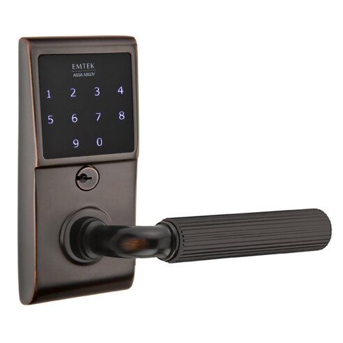 Emtek Emtouch - R-Bar Straight Knurled Lever Electronic Touchscreen Storeroom Lock in Oil Rubbed Bronze