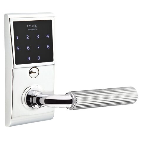Emtek Emtouch - R-Bar Straight Knurled Lever Electronic Touchscreen Storeroom Lock in Polished Chrome