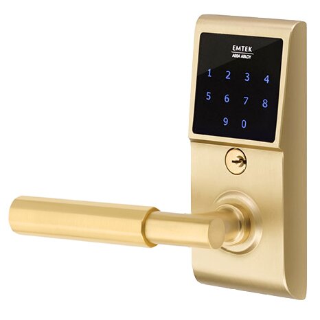 Emtek Emtouch - T-Bar Faceted Lever Electronic Touchscreen Storeroom Lock in Satin Brass
