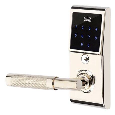 Emtek Emtouch - T-Bar Knurled Lever Electronic Touchscreen Storeroom Lock in Polished Nickel