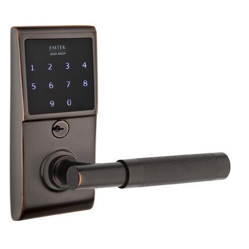 Emtek Emtouch - T-Bar Knurled Lever Electronic Touchscreen Storeroom Lock in Oil Rubbed Bronze