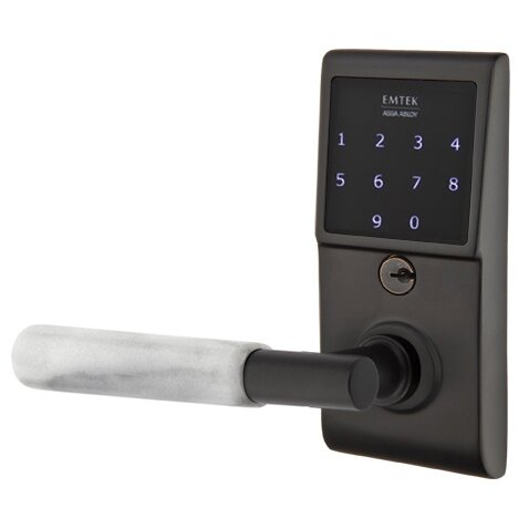 Emtek Emtouch - T-Bar White Marble Lever Electronic Touchscreen Storeroom Lock in Flat Black