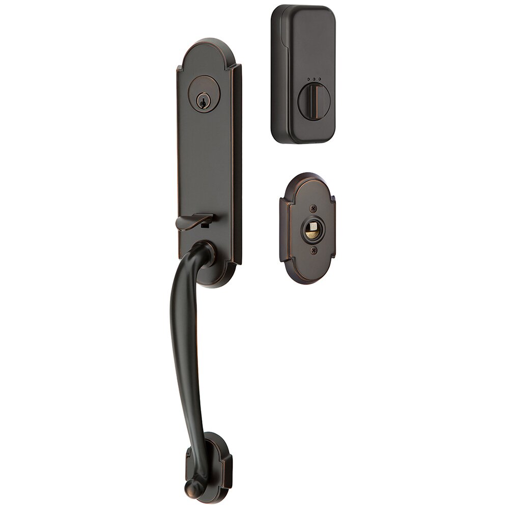 Emtek Richmond Handleset with Empowered Smart Lock Upgrade and Poseidon Right Handed Lever in Oil Rubbed Bronze