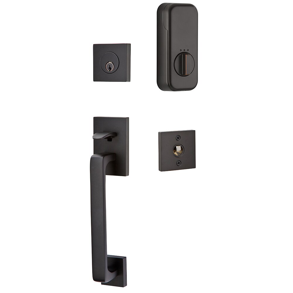 Emtek Baden Handleset with Empowered Smart Lock Upgrade and Triton Right Handed Lever in Oil Rubbed Bronze