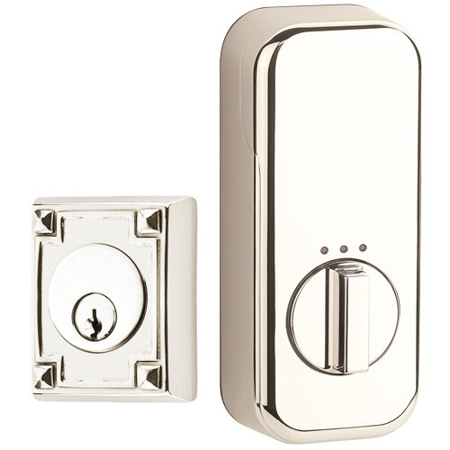 Emtek Empowered Arts and Crafts Single Cylinder Deadbolt Connected by August in Polished Nickel