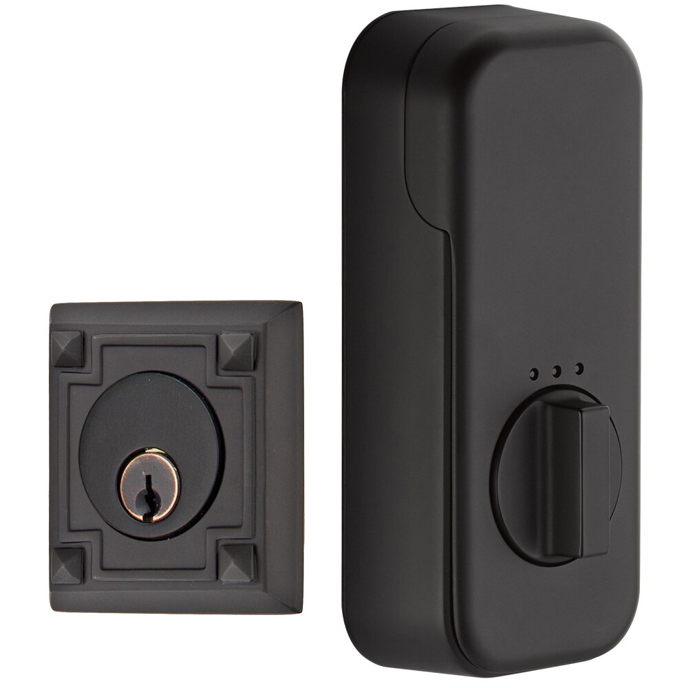 Emtek Empowered Arts and Crafts Single Cylinder Deadbolt Connected by August in Flat Black